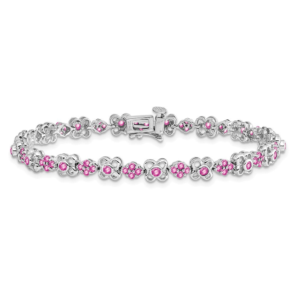 Shop Stylish 14K White Gold Bracelet with Created Pink Sapphire - 7.5"