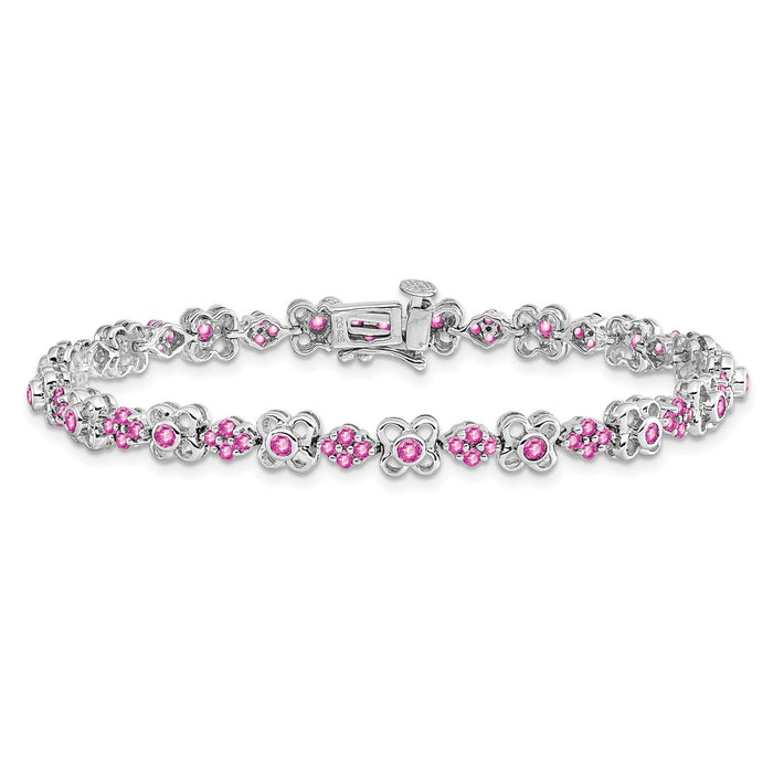 Shop Stylish 14K White Gold Bracelet with Created Pink Sapphire - 7.5"-3