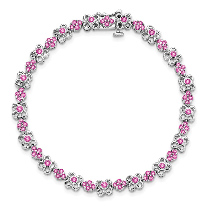 Shop Stylish 14K White Gold Bracelet with Created Pink Sapphire - 7.5"-4