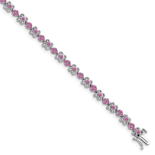 14K White Gold Bracelet with Created Pink Sapphire - 7.5"