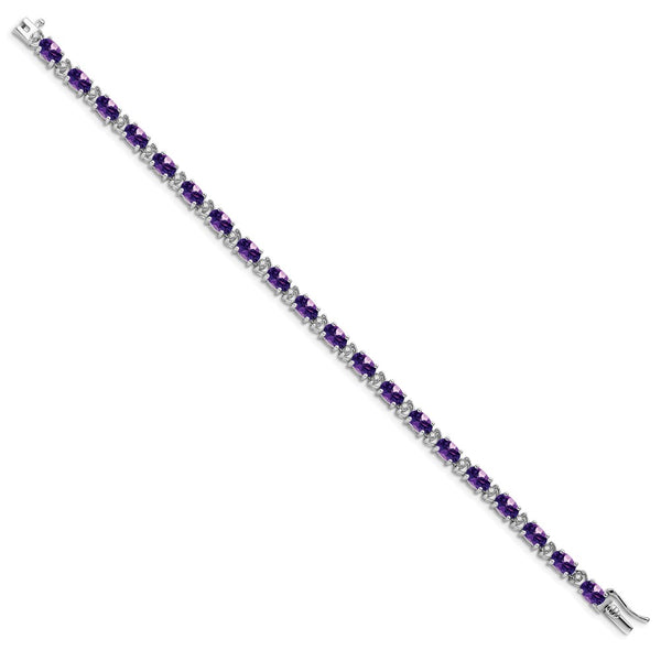 14K White Gold Oval Amethyst & Diamond Bracelet
