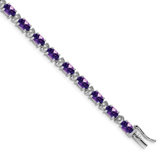 High-Quality 14K White Gold Oval Amethyst & Diamond Bracelet - Stylish Value!