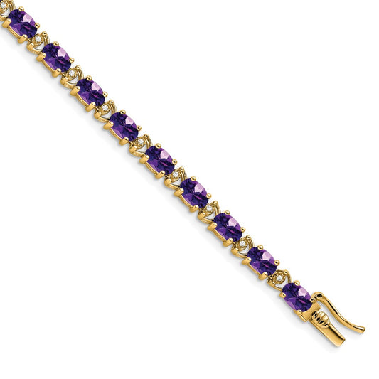Buy Exclusive 14K Gold Oval Amethyst & Diamond Bracelet - Stylish Value!