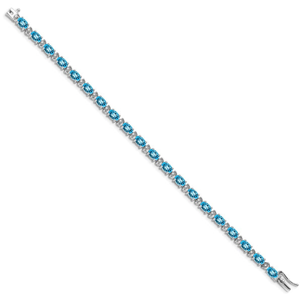 14K White Gold Oval Blue Topaz & Diamond Bracelet