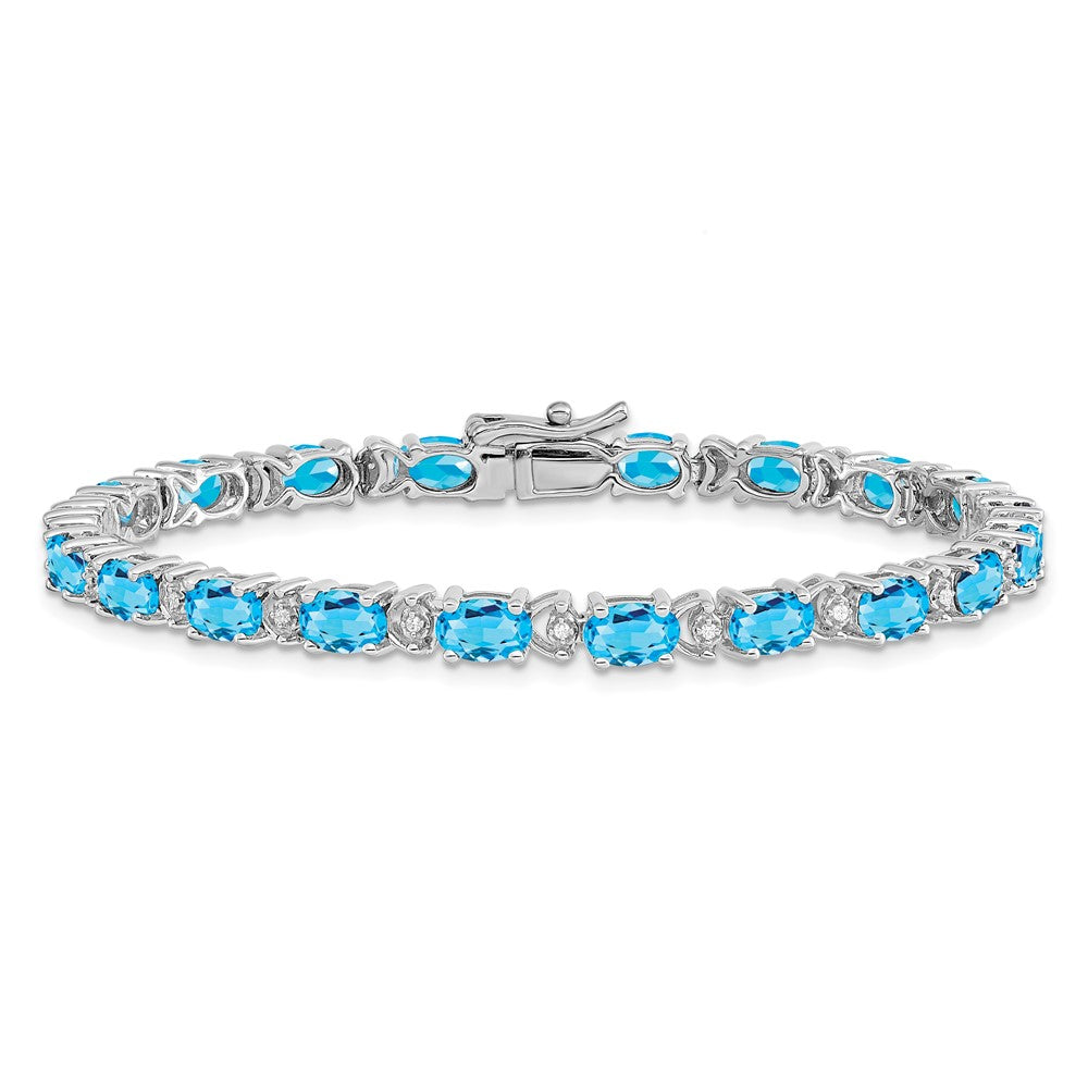 High-Quality 14K White Gold Oval Blue Topaz & Diamond Bracelet - Stylish Value