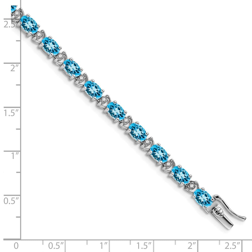 High-Quality 14K White Gold Oval Blue Topaz & Diamond Bracelet - Stylish Value