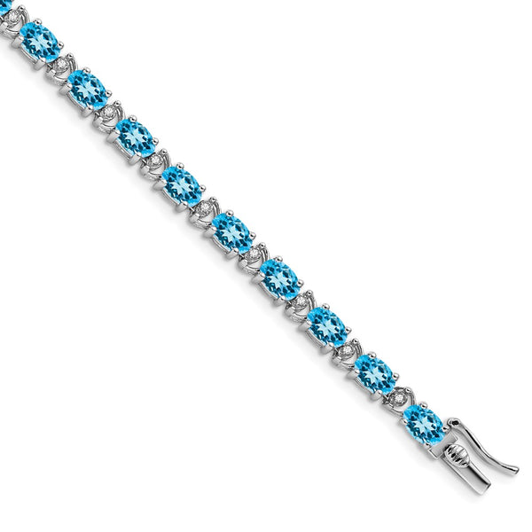 14K White Gold Oval Blue Topaz & Diamond Bracelet