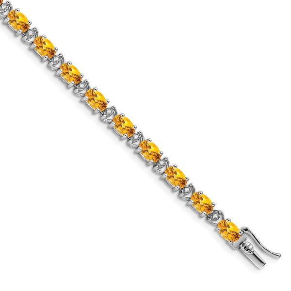 14K White Gold Oval Citrine & Diamond Bracelet