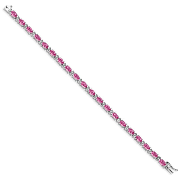 14K White Gold Oval Pink Sapphire & Diamond Bracelet