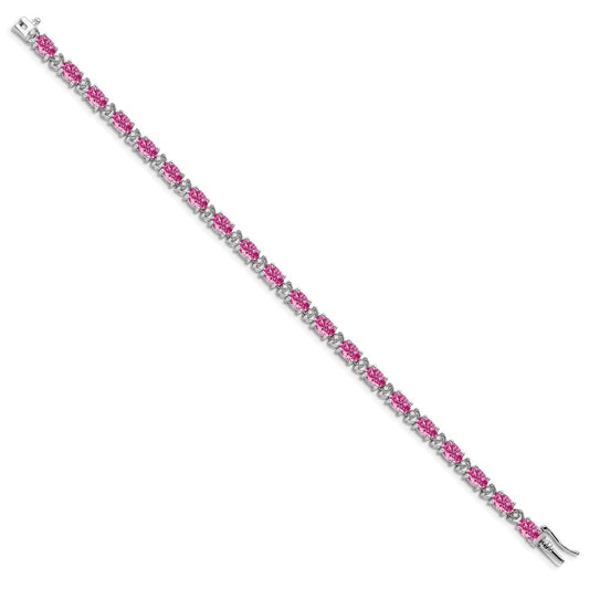 Exclusive 14K White Gold Oval Pink Sapphire & Diamond Bracelet - Stylish Value