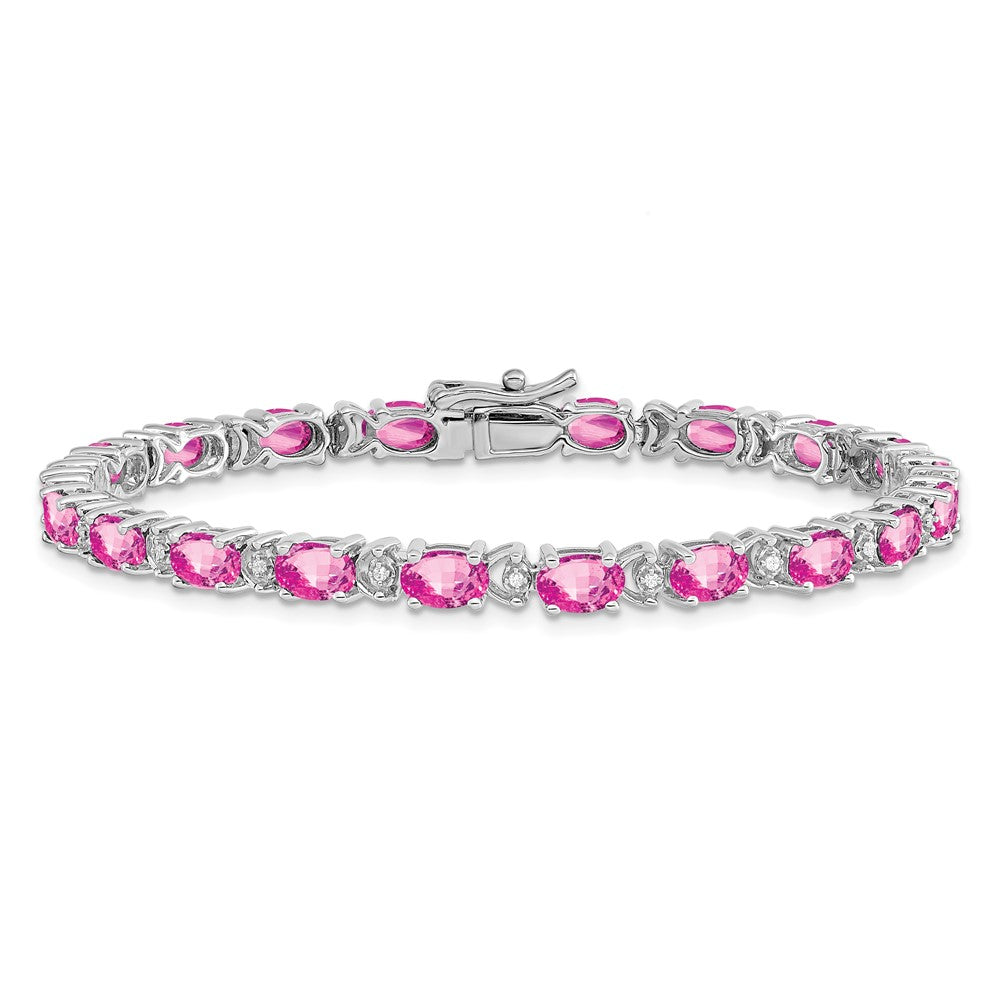 Exclusive 14K White Gold Oval Pink Sapphire & Diamond Bracelet - Stylish Value