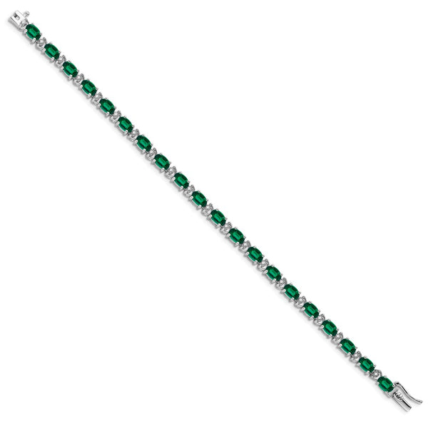 14K White Gold Oval Emerald & Diamond Bracelet