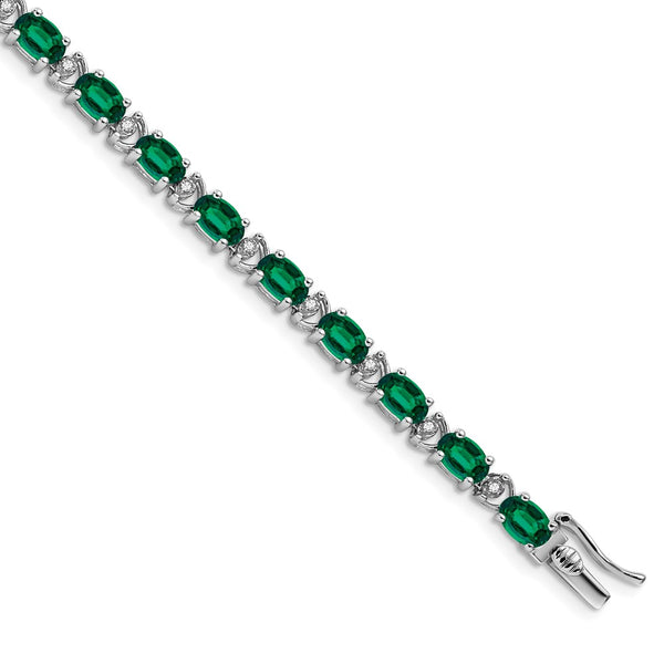 14K White Gold Oval Emerald & Diamond Bracelet