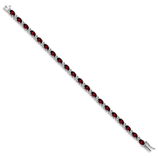 14K White Gold Oval Garnet & Diamond Bracelet