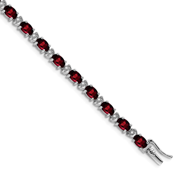 14K White Gold Oval Garnet & Diamond Bracelet