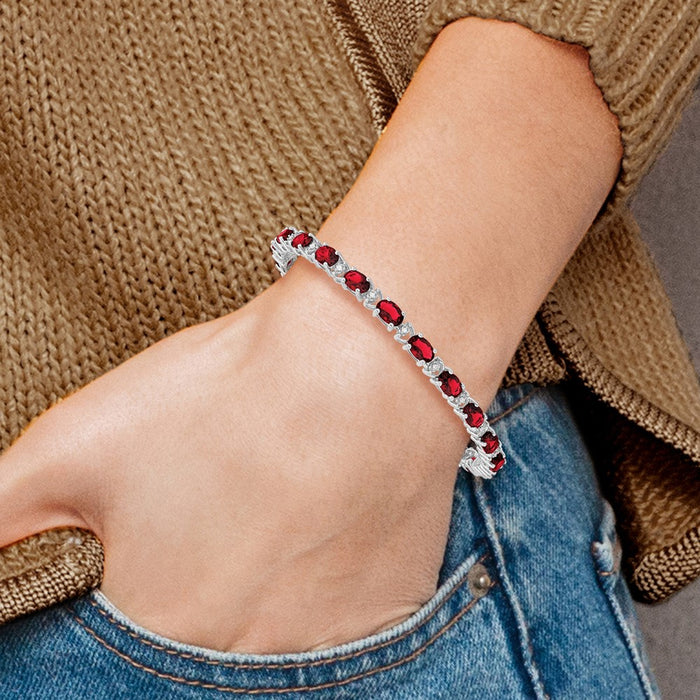 Buy Exclusive 14K White Gold Bracelet with Oval Created Ruby & Diamonds-5