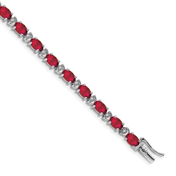 14K White Gold Bracelet with Oval Created Ruby & Diamonds