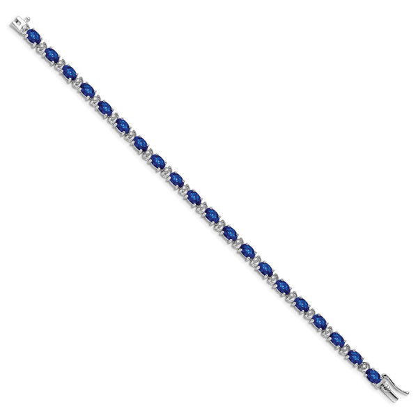 14K White Gold Oval Created Sapphire & Diamond Bracelet