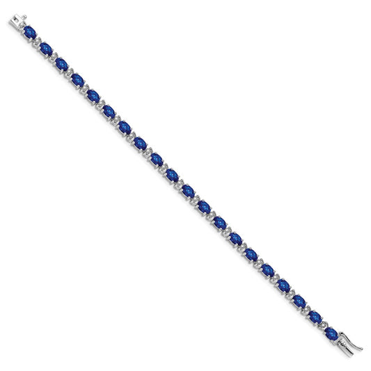 Shop 14K White Gold Oval Created Sapphire & Diamond Bracelet - Stylish & Affordable!
