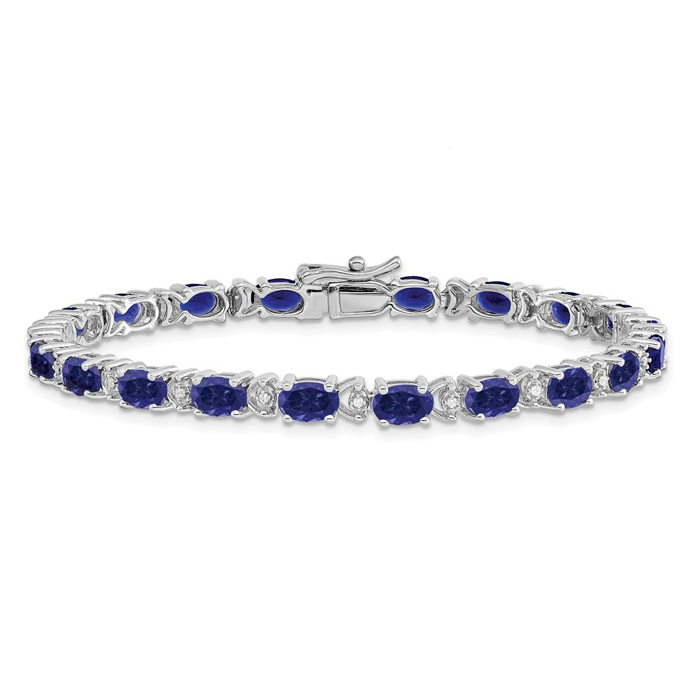Shop 14K White Gold Oval Created Sapphire & Diamond Bracelet - Stylish & Affordable!