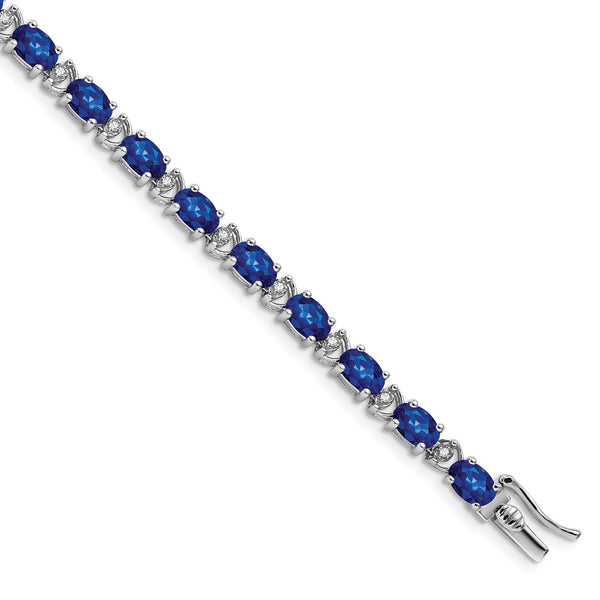14K White Gold Oval Created Sapphire & Diamond Bracelet