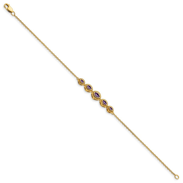 14K Gold Marquise Cut Amethyst Bracelet