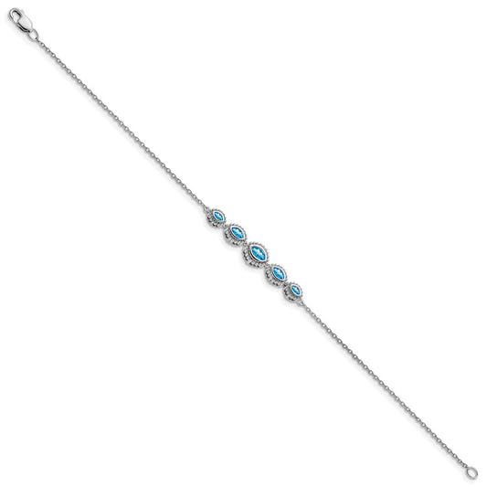 Buy Stylish 14K White Gold Bracelet with Marquise-Cut Blue Topaz - 7.5