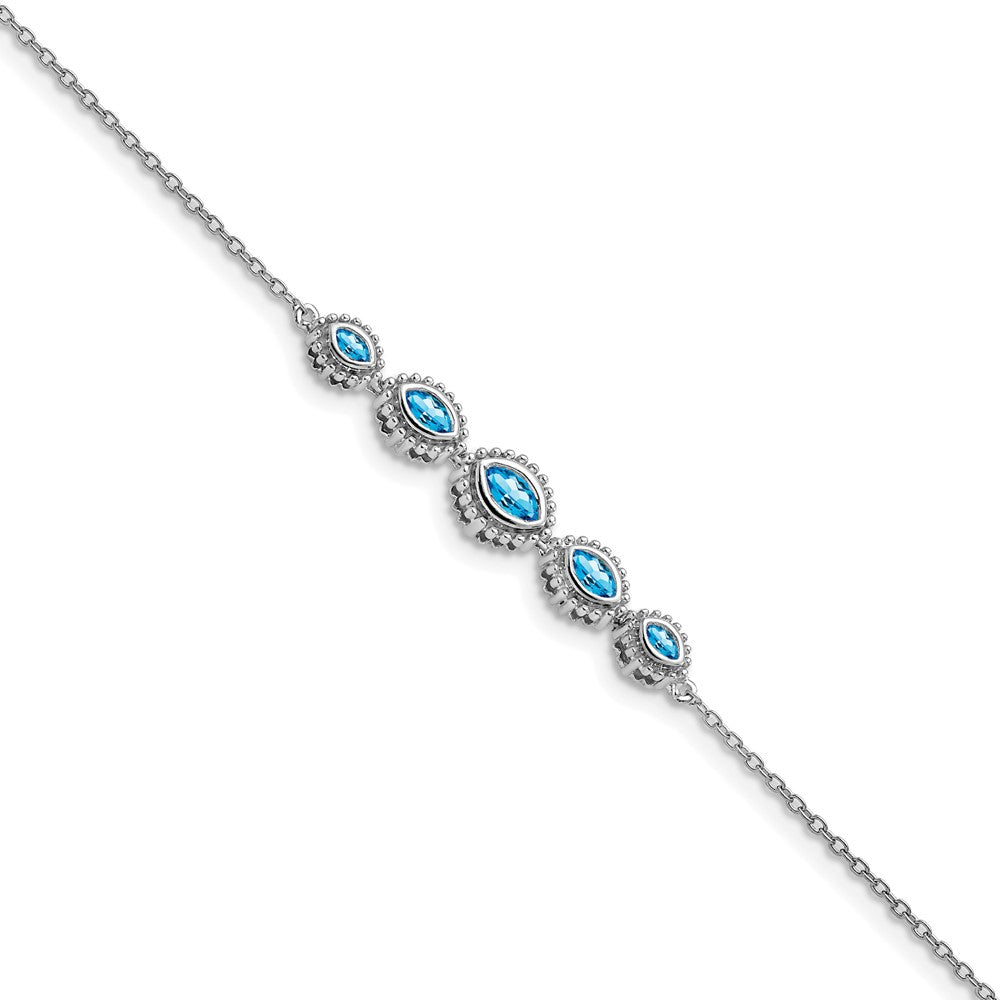 Buy Stylish 14K White Gold Bracelet with Marquise-Cut Blue Topaz - 7.5