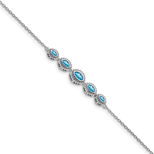 Buy Stylish 14K White Gold Bracelet with Marquise-Cut Blue Topaz - 7.5
