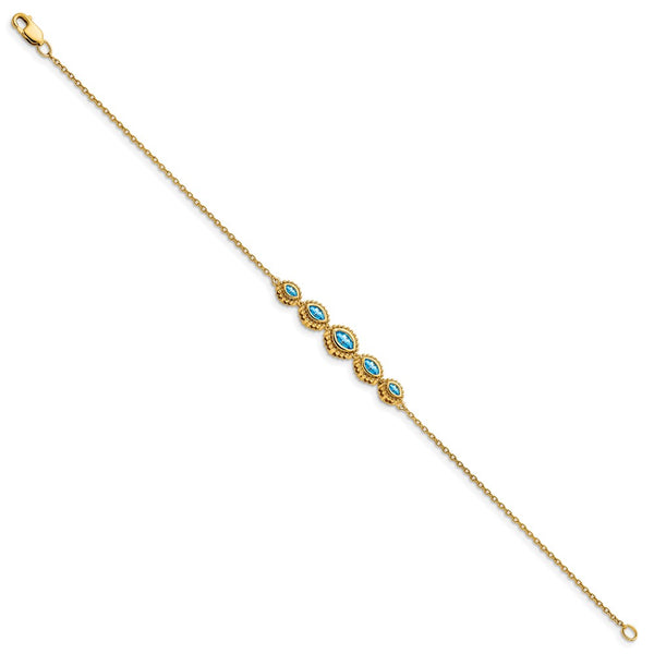 14K Gold Marquise Blue Topaz Bracelet - Lightweight