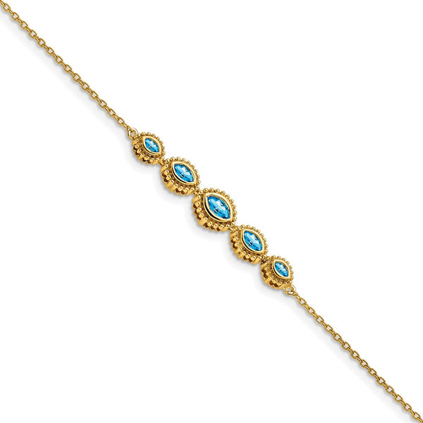 14K Gold Marquise Blue Topaz Bracelet - Lightweight