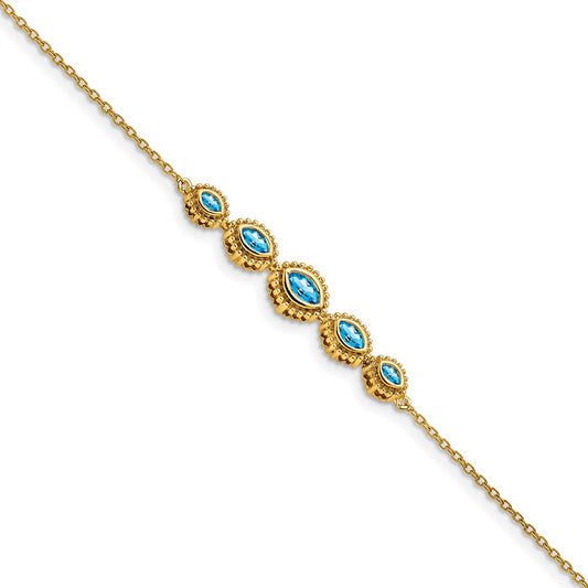 Shop 14K Gold Marquise Blue Topaz Bracelet - Stylish & Lightweight Luxury Jewelry