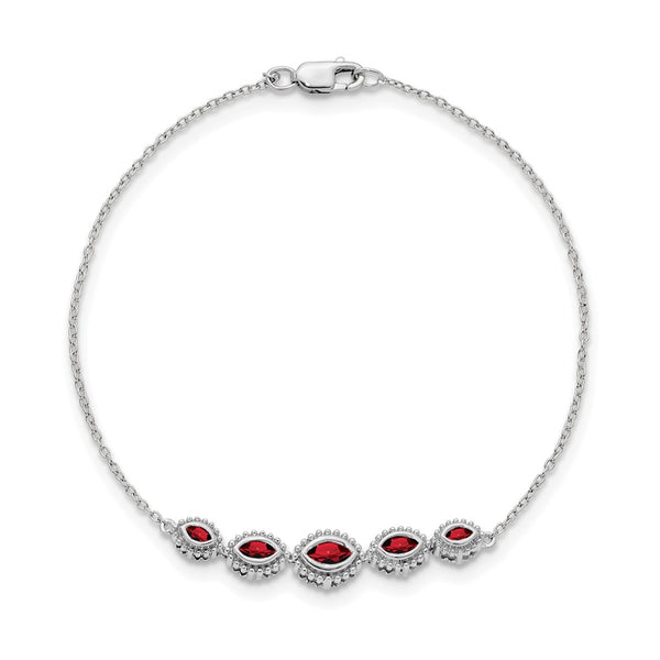 14K White Gold Marquise Cut Garnet Bracelet