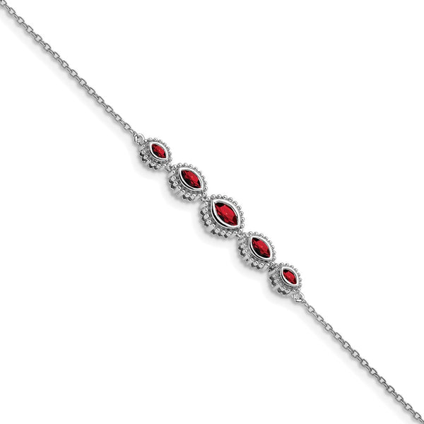 14K White Gold Marquise Cut Garnet Bracelet