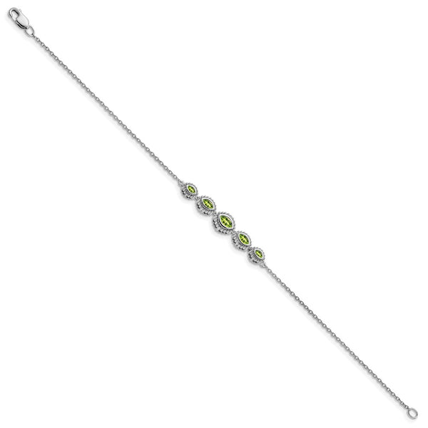 14K White Gold Marquise Cut Peridot Bracelet