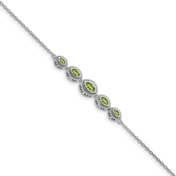 14K White Gold Marquise Cut Peridot Bracelet
