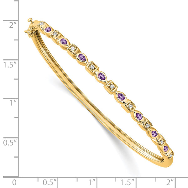 14K Gold Amethyst & Diamond Bangle Bracelet - 7"