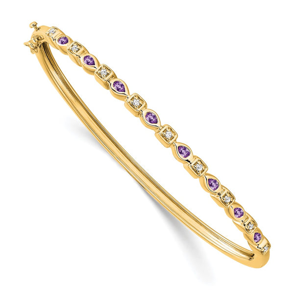 14K Gold Amethyst & Diamond Bangle Bracelet - 7"