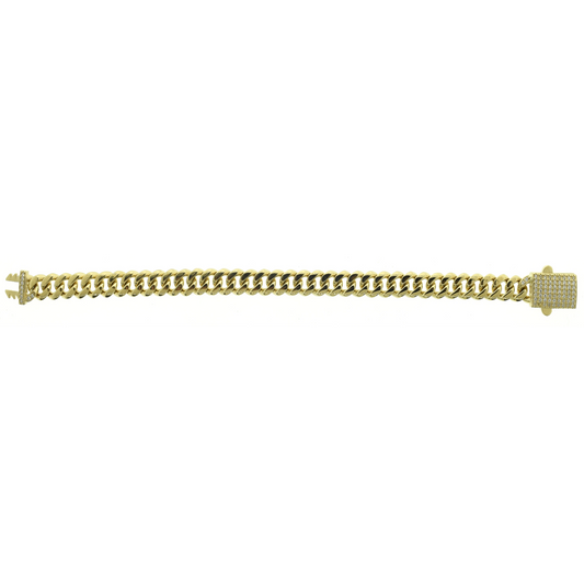 Exclusive 14K Gold Monaco Bracelet - 7MM RDC Chain, Stylish Cubic Zirconia Lock