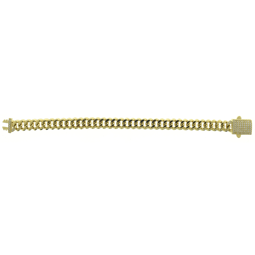 Exclusive 14K Gold Monaco Chain Bracelet 7.00MM - Stylish CZ Lock Closure