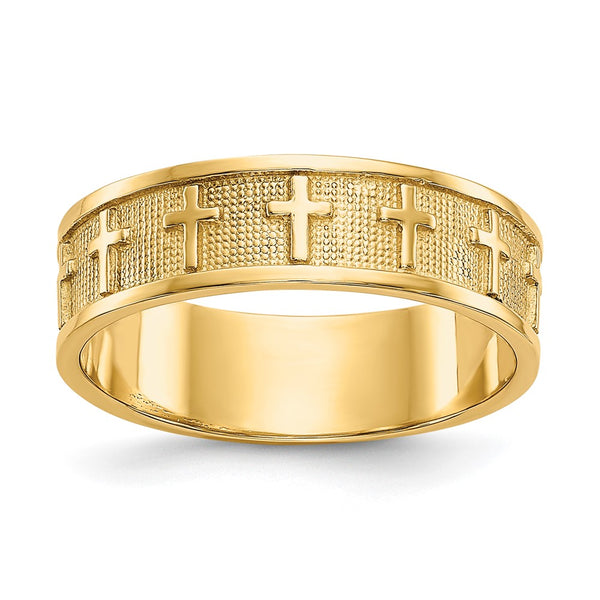 14K Gold Polished & Satin Finish Cross Band Ring