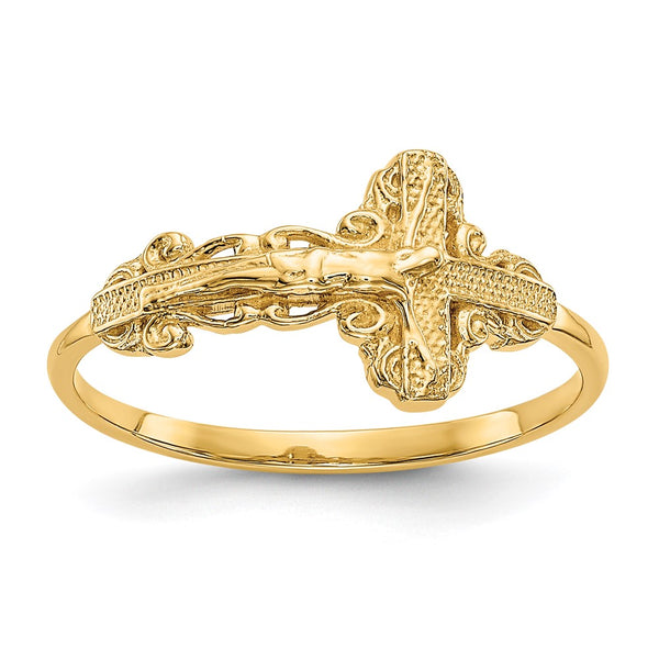 10K Diamond-Cut Cross Pendant Ring