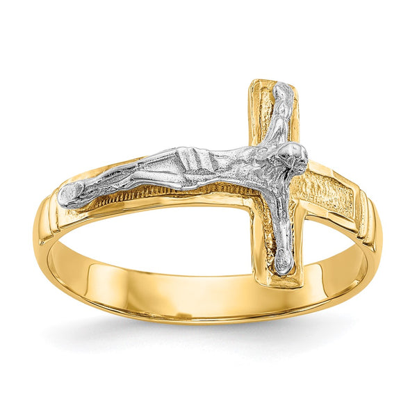 14K Two-Tone Men's Crucifix Band - Diamond-Cut