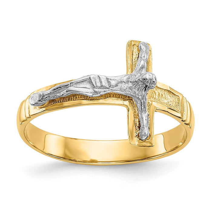 High-Quality 14K Two-Tone Men's Crucifix Band - Stylish Diamond-Cut Design-1