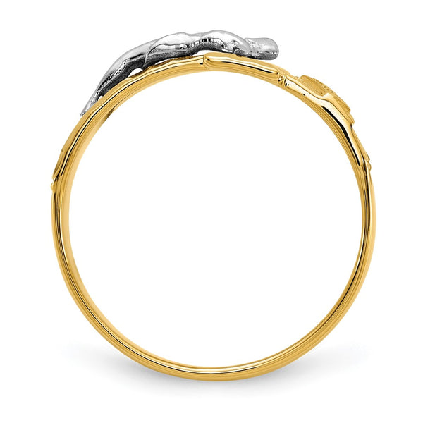 14K Two-Tone Men's Crucifix Ring - Diamond-Cut Detail