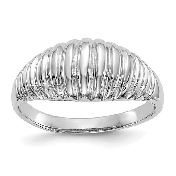 14K White Gold Polished Ribbed Dome Ring