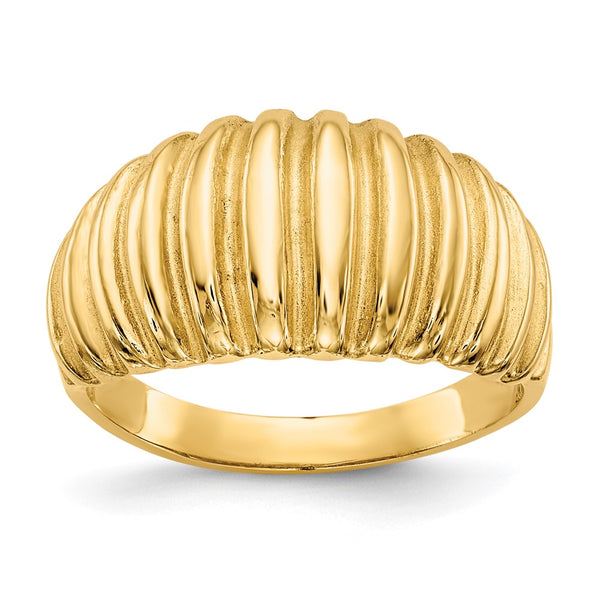 14K Gold Polished Ribbed Dome Ring