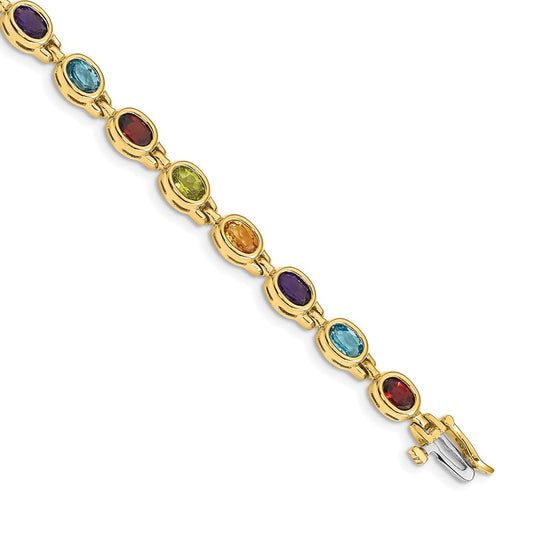 Exclusive 14K Gold Oval Rainbow Gemstone Bracelet - Stylish & Affordable Luxury