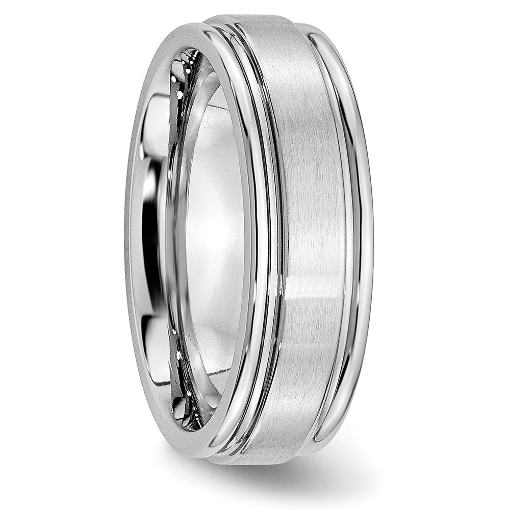 Exclusive 7mm Cobalt Satin & Polished Ridged Edge Chisel Band - Stylish Value