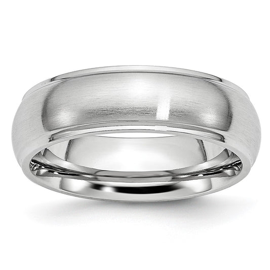 Exclusive 7mm Cobalt Satin & Polished Ridged Edge Band | Stylish Value Ring